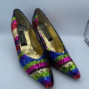 Rare Vintage J. RENEE Rainbow Sequin-Covered Glam Pumps Heels Size 7.5